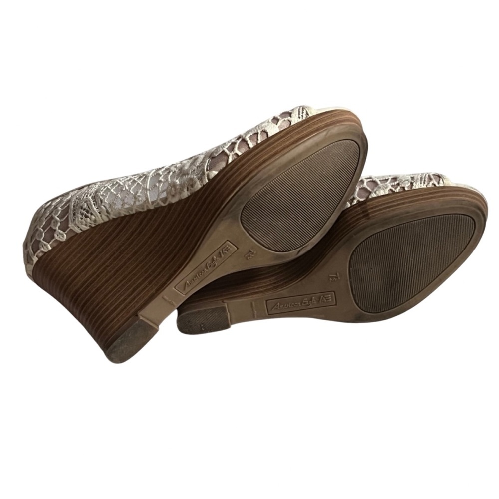 American Eagle Lolita Lace Peep Toe Wedge Heel - Picture 7 of 9